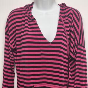 Live 2 Lounge Womens XL Striped Hoodie Tunic Beetroot Purple Black Knit Shirt